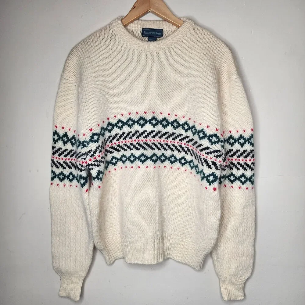 Vtg Christopher Hayes Wool Knit Sweater Fair Isle Nordic Intarsia Mens Large